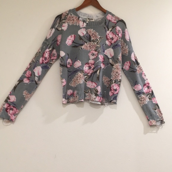 Show Me Your Mumu Cropped Varsity Sweater - in Primavera Floral Knit - Picture 5 of 16